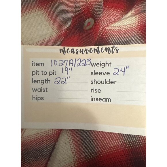 2/$30 Zara Basic Small Denim Red & White Plaid Ruffled Button-Up Blouse - Picture 14 of 15